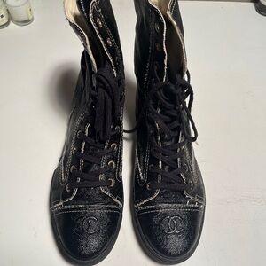 CHANEL black canvas boots size 40 US 10-11